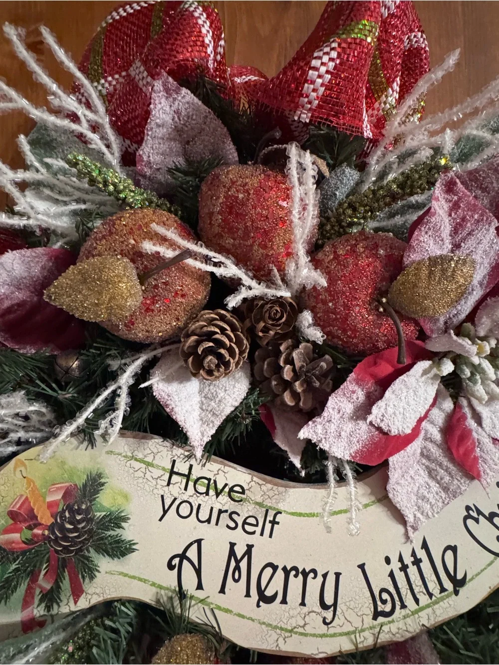 New OOAK Red and White Christmas Holiday Swag Wall Decor